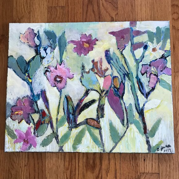 Original Painting on Canvas Flowers Abstract Signed Artwork Colorful - Picture 1 of 7